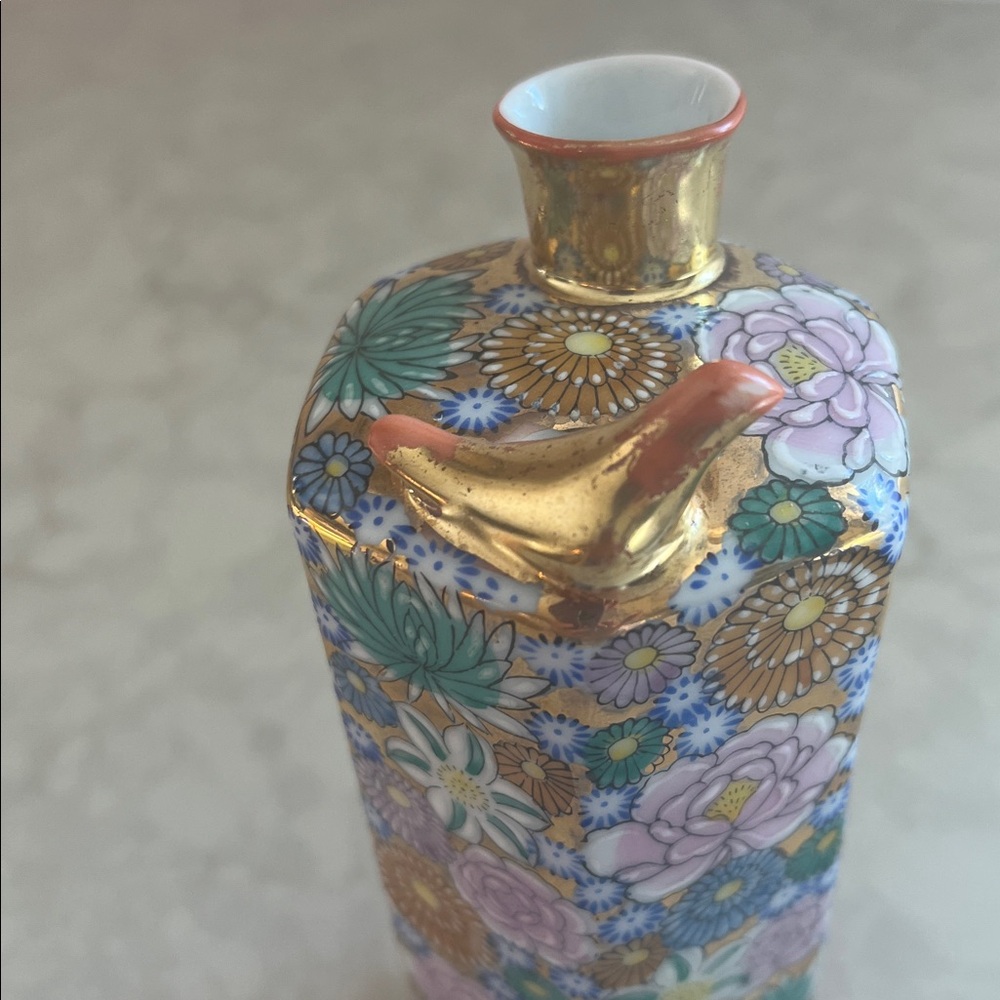 Vintage Japanese Whistling Warbler Bird Sake Bottle Kutani Ware - Picture 3 of 7